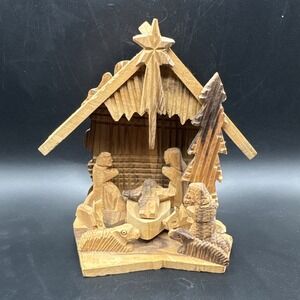 Wooden Nativity Figurine Statue Hand Carved Olive Wood Christmas Decoration